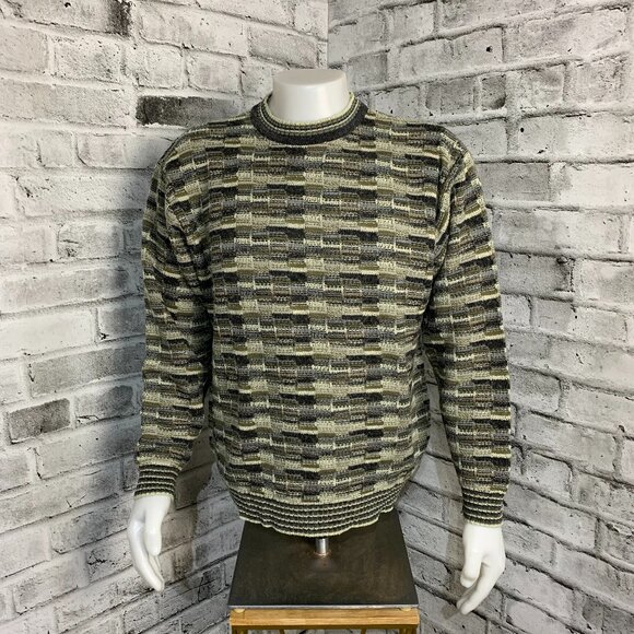 Vintage 90s Jantzen Sweater L Geometric Textured Knit Grunge Grandpa Dad Retro - Picture 1 of 12